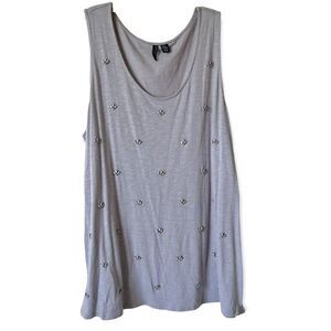 Cynthia Rowley Gray Jeweled Tank Top